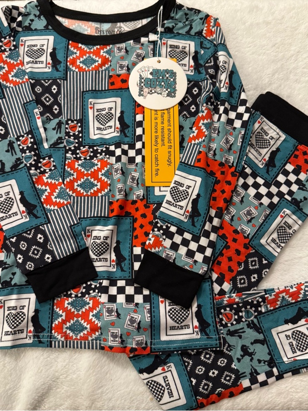 Boys' Playing Cards Patchwork Pajama Set - Teal & Red